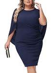 Hanna Nikole Plus Size Dresses for Women Wedding Guest Chiffon Overlay Funeral Bodycon Dress Navy Blue 20 Plus