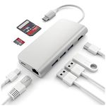 SATECHI Aluminum Multi-Port Adapter 4K HDMI, USB-C Pass Through, Gigabit Ethernet, SD/Micro Card Readers, USB 3.0 - For M2/ M1 MacBook Pro/Air, M2/ M1 iPad Pro/Air, M2 Mac Mini, iMac M1 (Silver)
