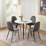 Homcasa Marble Slate Dining Table and Chairs Set 4, Small Round Kitchen Table and Velvet Padded Chairs 4 for Home Office Living Room