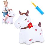 iPlay, iLearn Bouncy Pals White Hopping Horse, Inflatable Bouncing Animal Hopper Toy W/Pump, Plush Ride on Bouncer, Indoor Outdoor Birthday Gifts for 18 24 Month 2 3 4 5 Year Old Toddler Kid Boy Girl