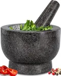 Heavy Duty Large Mortar and Pestle Set, 2 Cups, 100% Natural Granite Mortar and Pestle Stone Grinder Bowl, Molcajete Bowl, Avocado Masher Guacamole Bowls, Black