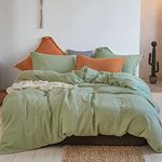 Simple&Opulence 100% Linen Duvet Cover Set 3pcs Basic Style Natural French Washed Flax Solid Color Soft Breathable Farmhouse Bedding with Button Closure - Sage Green, Queen