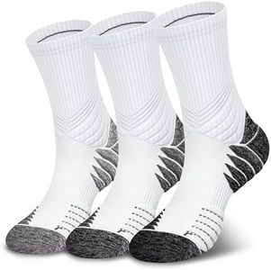 Hylaea Compression Running Socks for men, Coolmax Anti-Blister Cushion Crew Socks for Athletic Basketball Tennis, Moisture Wicking & Seamless, Elite Black Grey White X-Large
