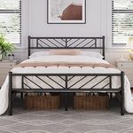 Yaheetech Full Size Bed Frame Metal Platform with Durable Supports, Mattress Foundation with Arrow Design Headboard Storage Clearance. Easy Assembly, No Box Spring Needed, Black