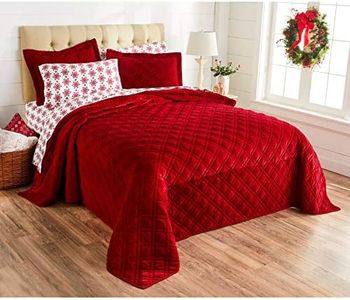 BrylaneHome Velvet Diamond Quilted Bedspread - Full, Garnet