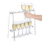 MyGift 2 Tier Modern Premium Clear Acrylic Champagne Flute Glass Holder Stand, Tabletop Stemware Hanging Display Rack with 10 Slots, fits up to 9 Inch Glasses