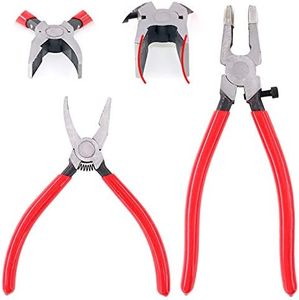 Swpeet 2Pcs Heavy Duty Breaker Grozer Pliers and Glass Running Pliers Kit with Rubber Tips, Glass Pliers with Flat Jaws & Curve Jaw Perfect for Stained Glass Work