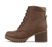 Soda Single Lug Sole Chunky Heel Combat Ankle Boot Lace up w/Side Zipper, Light Brown, 10