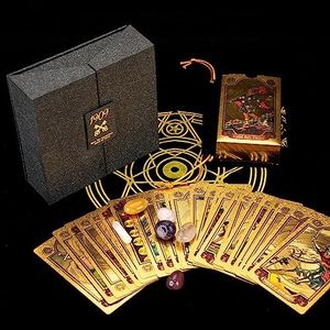 OceanWings Classic Tarot Cards Deck Set with Guidebook,Gold Foil Waterproof Fortune Telling Toy Crystal-Pendulum-for Beginners&Expert Readers (Gold Foil) HD-20220926