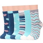 Thermal Fluffy Socks for Womens, Ladies Bed Cosy Christmas Fuzzy Socks Thick Warm Socks for Winter Home Sleep Floor 6 Pairs Blue