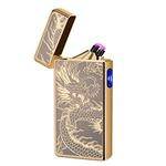 Gifts For Him Men, Electric Plasma Lighter USB Rechargeable Lighter Electronic Windproof Dragon Lighter Pocket Portable Lighter Gifts for Dad Men (Cool Gold Dragon)