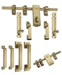 Chitra Dice Series Zinc Alloy Heavy Double Door Fitting Accessories Full Set/Kit (1 Aldrop, 1 Latch, 4 Handles, 2 Tower Bolt and 2 Door Stopper) (12 Inch, Antique Brass)