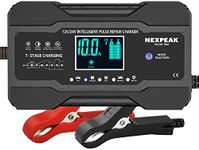 NEXPEAK 10-Amp Car Battery Charger, 12V and 24V Smart Fully Automatic Battery Trickle Charger Maintainer w/Temp Compensation for Truck Motorcycle Lawn Mower Boat Marine Lead Acid Batteries