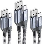 USB Type C Cable 3.1A Fast Charging [3Pack,10ft+6.6ft+3.3ft],iPhone15 Pro Max USB-A to USB-C Charger Nylon Braided Cord for Samsung Galaxy S24 S23 S21 S10 S8 Plus,Note 20 10 7,A71 A51 A32,LG,Moto-Grey