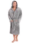 Mens Dressing Gown Super Soft Mens Fleece Robe with Hood Gowns Bathrobe Warm and Cozy (XXXL, Light Grey)