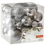 Prextex Silver 36-Piece Shatterproof Christmas Ball Ornament The Perfect Glitter Balls, Christmas Tree Baubles Christmas Decorations, Exquisite Xmas Combo of 36 Christmas Balls and Shape Styles