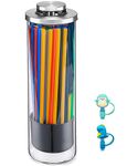 Straw Holder Dispenser for Counter - Clear Glass Drinking Straw Container with Lid - 2 Straw Covers and 35 PCS Straws include by BIGINIWA