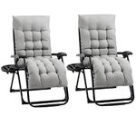 Display Guru Zero Gravity Chairs Sun loungers with Cup Holder Reclining Garden Outdoor Yard Beach Chair (2 x Black Chairs with Grey Cushion)