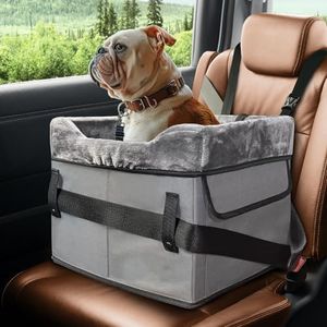BDZBREN Dog Car Seat for Small Dogs, Portable Puppy Dog Booster Seat for Car with Clip-On Safety Leash, Adjustable Straps Perfect for Small Pets Up to 25lbs (Gray, S)