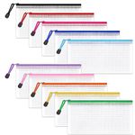 Clear Pencil Case Zipper File Bags, 10PCS Mesh Pencil Pouch Plastic Zip Wallets Folders Waterproof Travel Storage Pouch for Exams, Bills, Cosmetics, School Supplies and Travel Accessories, 10 Colours