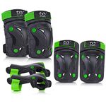 Kids/Youth knee and Elbow Pads with Wrist Guards Protective Gear Set for Skating Skateboarding Cycling Biking Scooter and Multi Sports (Black/Green, Small (3-7 years))