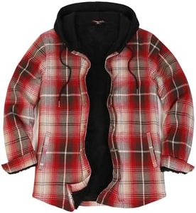 ZENTHACE Mens Snap Button Sherpa Fleece Lined Flannel Shirts Jacket Fall Buffalo Plaid Hooded Flannel Jacket Shacket HY XL