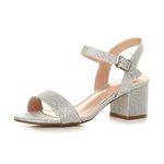 Women Ladies Low Block Heel peep Toe Ankle Strap Strappy Party Sandals Size, 6 UK, Silver Glitter