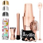 (Copper) - Copper Boston Shaker Cocktail Shaker Set Professional Bartender Kit with Weighted Martini Mixer, Hawthorne Strainer, Jigger, Mojito Muddler, Mixing Spoon & 2 Liquor Pourers