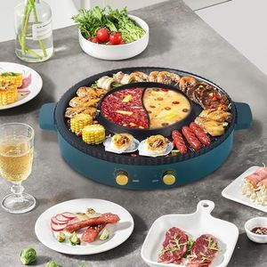 BAOSHISHAN Hot Pot Grill Grill électrique 2 en 1 avec Hot Pot 42cm BBQ Grill intérieur antiadhésif Double contrôle de température pour 3-4 personnes 1800W
