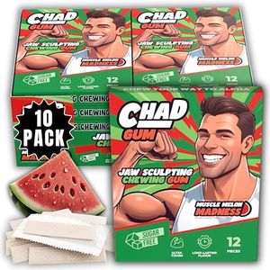 Chad Gum Ultra-Hard Jaw Sculpting Chewing Gum | 6 Month Supply | Watermelon | Facial Fitness Chewing Gum for Training Jawline | Build Chad-Meme Swagger | Long Lasting Flavor | 10 Packs | 120 Pieces