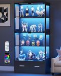 Lamtor Display Cabinet with Glass Doors - 67" Curio Cabinet for Collectibles with RGB LED Lights and 2 Drawers, 4 Tier Glass Display Case for Living Room, Office, Black