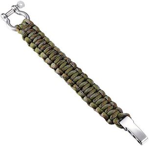DonDon Paracord Bracelet de Survie Hommes acier inoxydable Bracelet Outdoor Tressé olive-gris-marron