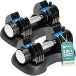 Lifepro Adjustable Dumbbell Set (5lb, 10lb, 15lb, 20lb, 25lb). 5-in-1 Adjustable Free Weights Plates and Rack. Hand Weights for Women and Men. Dumbbell with Adjustable Weights.