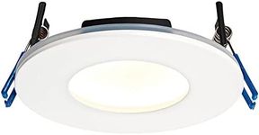 Saxby OrbitalPLUS Fire Rated Downlight - Dimmable Recessed LED Ceiling Light in Matt White Finish - IP65 Downlights for Bathroom, Shower, Kitchen - 9W LED Module (SMD 2835) Warm White 3000K Colour