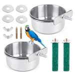 2 Pieces Bird Feeding Dish Cups, Stainless Steel Bird Bowl with 2 Pieces Bird Cage Stand Perch Bird Cage Cup Holder with Clamps Parrot Food Bowl for Cage