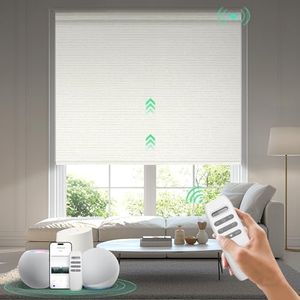 HeyBlinds Motorized Blinds with Remote, 100% Blackout Smart Blinds, Automatic Shades for Windows Compatible with Alexa Google and Homekit, Custom Size (Sun Kissed-Creme BO)