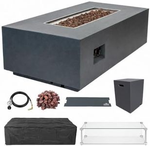 AMS Creations | Chelsea 55 inches Rectangular Propane Gas Outdoor Fire Pit Table | Concrete GFRC Fire Pit Table | with SS Burner, Tank Cover, Canvas Cover, SS Lid, Lava Rock, and Wind Guard Included