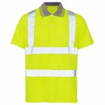 Hi Viz VIS High Visibility Polo Shirt Yellow Orange Navy Safety Security Work Button Breathable Lightweight Workwear Top Reflective Tape Small to 3XL (Yellow, XL)