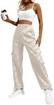 Lepunuo Women's High Waisted Cargo Pants Travel Y2K Streetwear Baggy Stretchy Pants with 6 Pockets Apricot