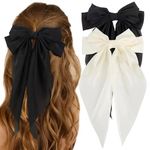 Starvis Hair Bow Women Satin Silky Layered Hair Barrettes with Big Ribbon Bow Clip for Women and Girls Large Vintage Hair Accessories French Style (Black-white-2pc)