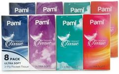 PAMI Ultra-Soft Pocket Tissues [8 Packs x 10 Tissues Per Pack] - 3-Ply Travel Tissue Packs For Kids & Adults- Paper Facial Tissues For Purse, Pocket, Car- Strong & Absorbent Paper Handkerchiefs