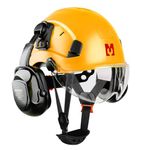 Mustbau Construction Hard Hats Ventilated Safety Helmet with Clear Visor,Hearing Protection,Earmuffs and Chin Strap,53 to 63 cm Adjustable Hard Hat for Forestry, Chainsaw, Industrial