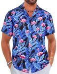 ELETOP Men's Hawaiian Shirt Quick Dry Tropical Aloha Shirts Short Sleeve Beach Holiday Casual Shirts, 040 Flamingo Blue, XL