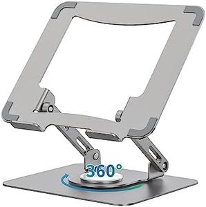 SOUNDANCE Laptop Stand with 360° Rotating Base, Ergonomic Computer Riser for Desk, Adjutable Height Muti-Angle, Foldable Laptop Mount, Stable Metal Holder Support 10-15.6" Notebook PC, Silver Grey