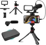 Movo uVlogger- Android/USB-C/iPhone 15 Compatible Vlogging Kit: Phone Tripod, Phone Mount, LED Light, Shotgun Microphone - YouTube Starter and Content Creator Kit