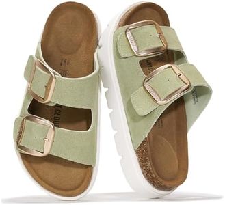 Project Cloud 100% Genuine Leather Platform Sandals Women Footwear - Wedge Chunky Slides for Women 2026 with Memory Foam Insole & Cork Footbed Womens Sandals (GreeceChunky)