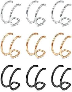 D.Bella Fake Nose Ring Hoop Double Hoop Faux Nose Piercing Stainless Steel Faux Nose Ring Non Piercing Lip Ring Ear Cuff Clip on Helix Cartilage Earring