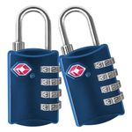 desired tools TSA Luggage Locks (2 Pack) - 4 Digit Combination Steel Padlocks - Approved Travel Lock for Suitcases & Baggage - Blue