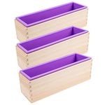 3 Pack 42oz Silicone Soap Molds, Flexible Rectangular Silicone Soap Making Tools Soap Molds Set DIY Handmade Loaf Soap Molds Kit with Wood Box For Soap Cake Candle Making(Purple)