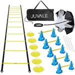 28 Piece Agility Ladder Speed Training Equipment - Sports Athlete Footwork Set with Workout Ladder for Ground, Resistance Parachute, Hurdles, and Cones